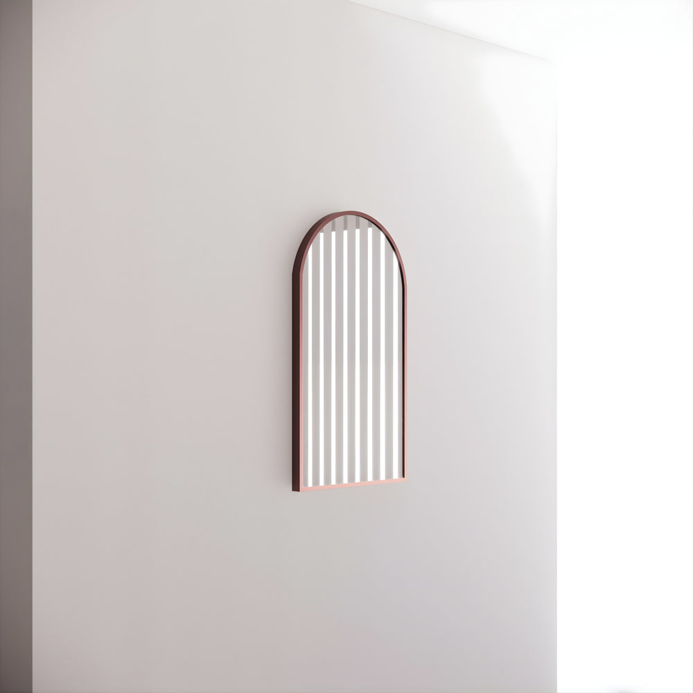 RIVA FRAMED ARCH MIRROR WALL MOUNTED BRUSHED COPPER 450X800MM