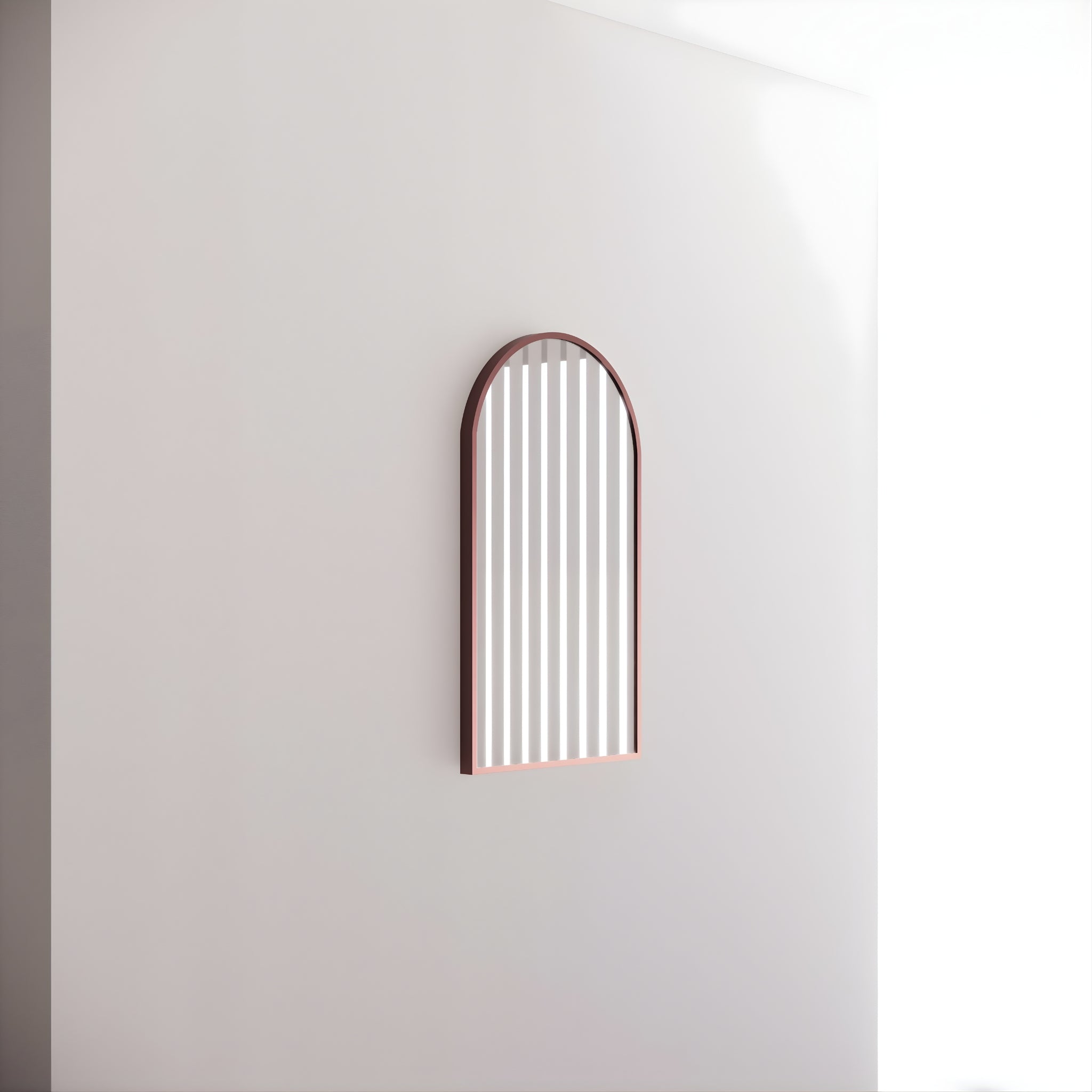 RIVA FRAMED ARCH MIRROR WALL MOUNTED BRUSHED COPPER 450X800MM