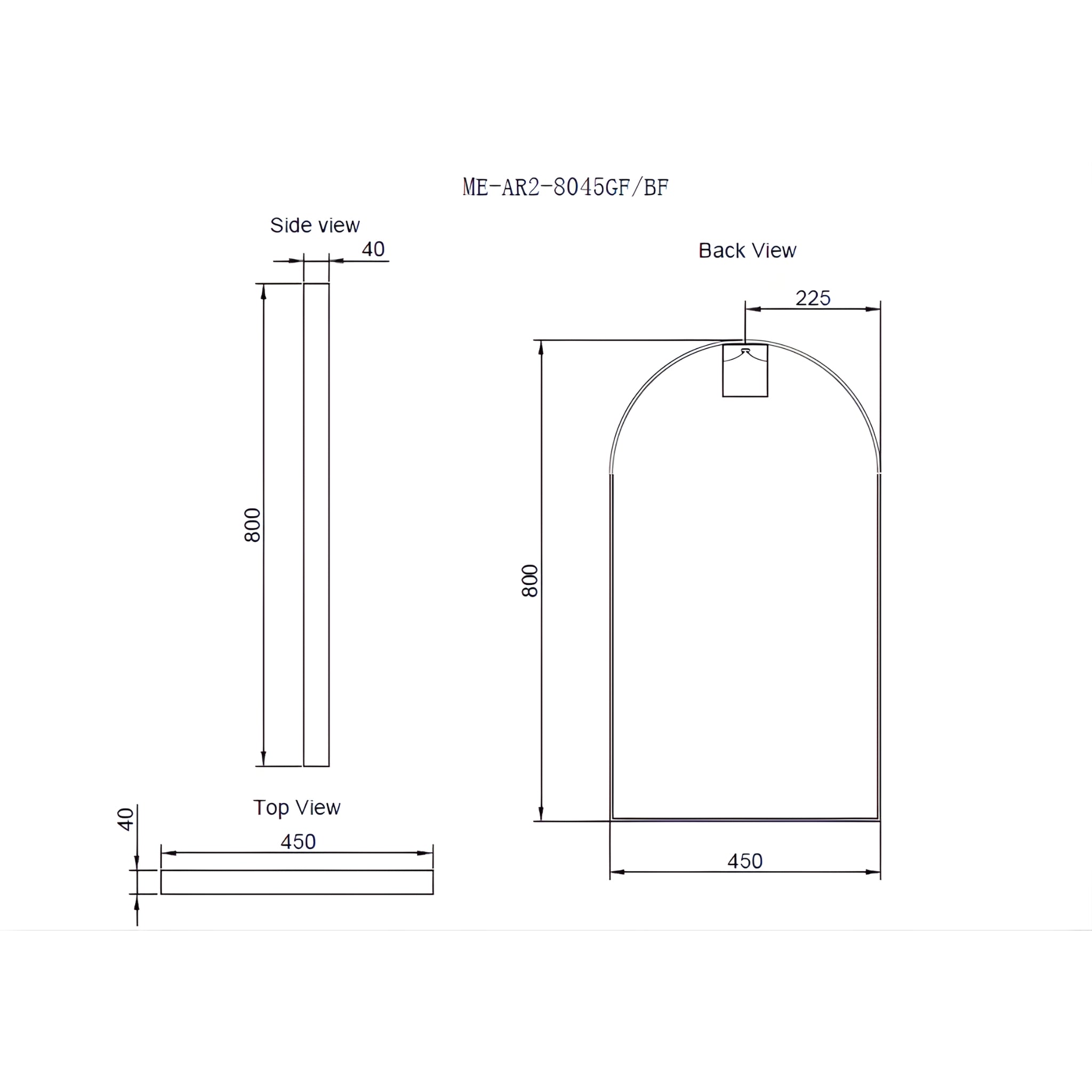 RIVA FRAMED ARCH MIRROR WALL MOUNTED BRUSHED COPPER 450X800MM