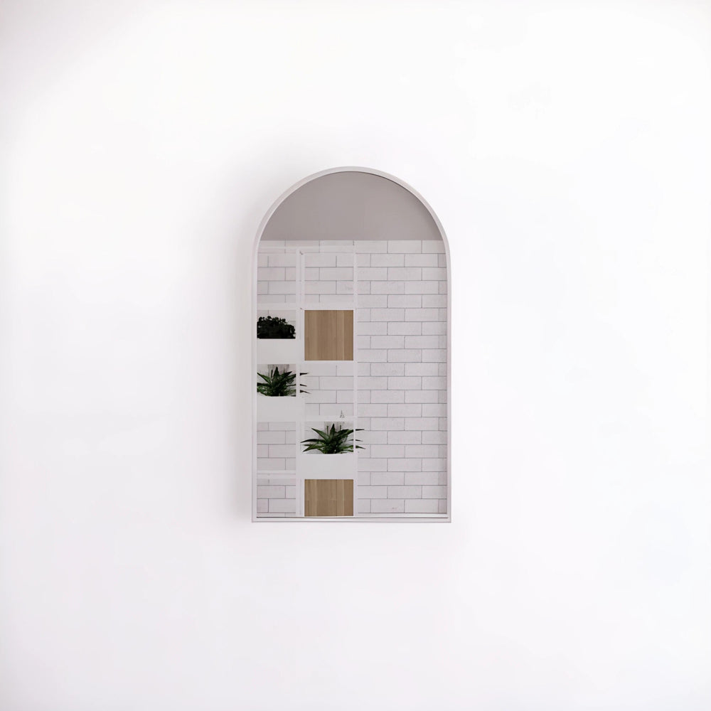 RIVA FRAMED ARCH MIRROR WALL MOUNTED BRUSHED NICKEL 450X800MM