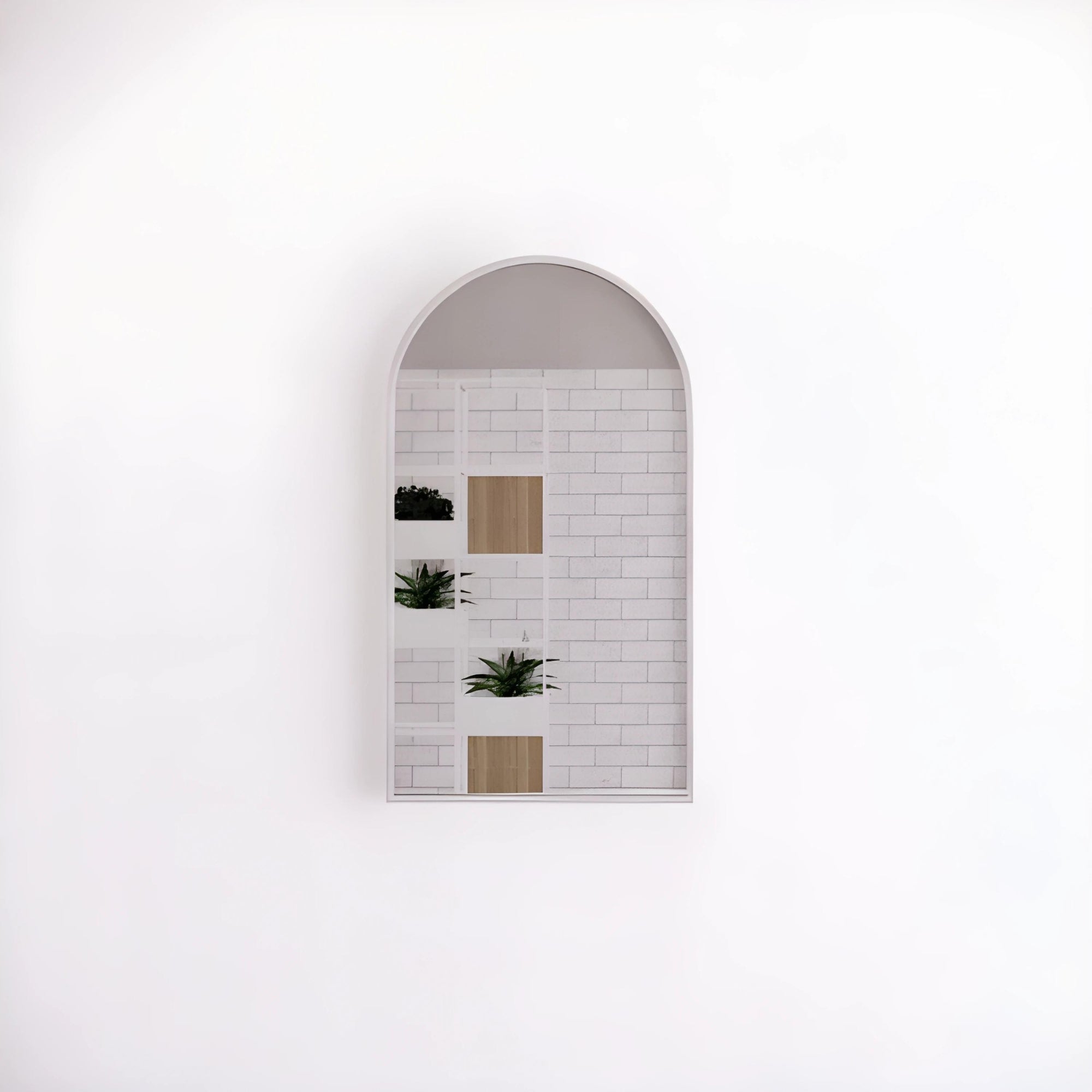 RIVA FRAMED ARCH MIRROR WALL MOUNTED BRUSHED NICKEL 450X800MM
