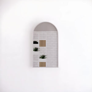 RIVA FRAMED ARCH MIRROR WALL MOUNTED BRUSHED NICKEL 450X800MM