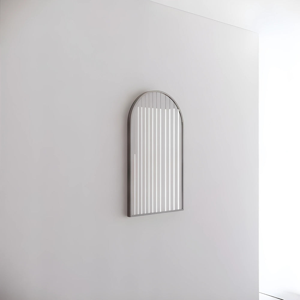 RIVA FRAMED ARCH MIRROR WALL MOUNTED BRUSHED NICKEL 450X800MM