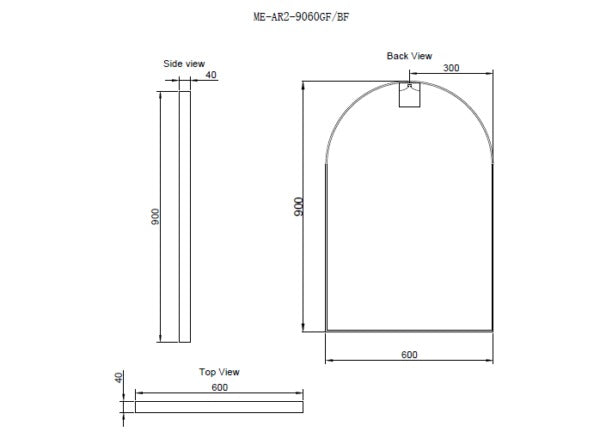 RIVA FRAMED ARCH MIRROR WALL MOUNTED MATTE BLACK 600X900MM