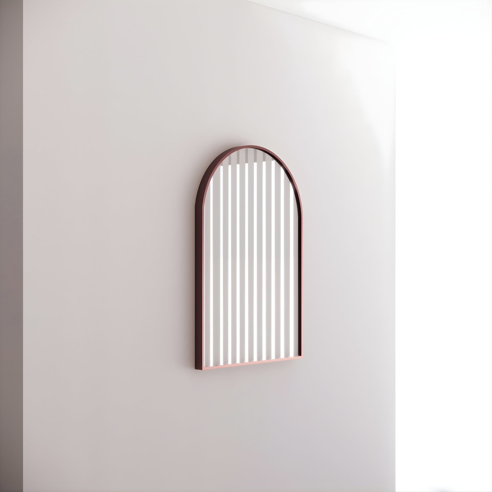 RIVA FRAMED ARCH MIRROR WALL MOUNTED BRUSHED COPPER 600X900MM
