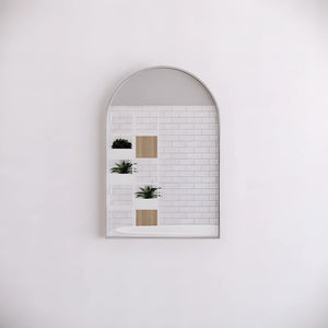 RIVA FRAMED ARCH MIRROR WALL MOUNTED BRUSHED NICKEL 600X900MM