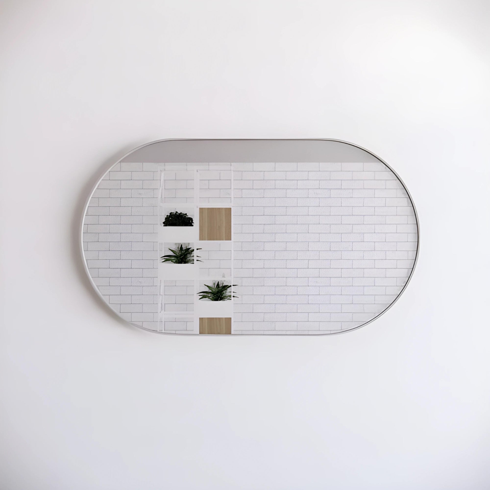 RIVA FRAMED OVAL MIRROR WALL MOUNTED BRUSHED NICKEL 1200X700MM
