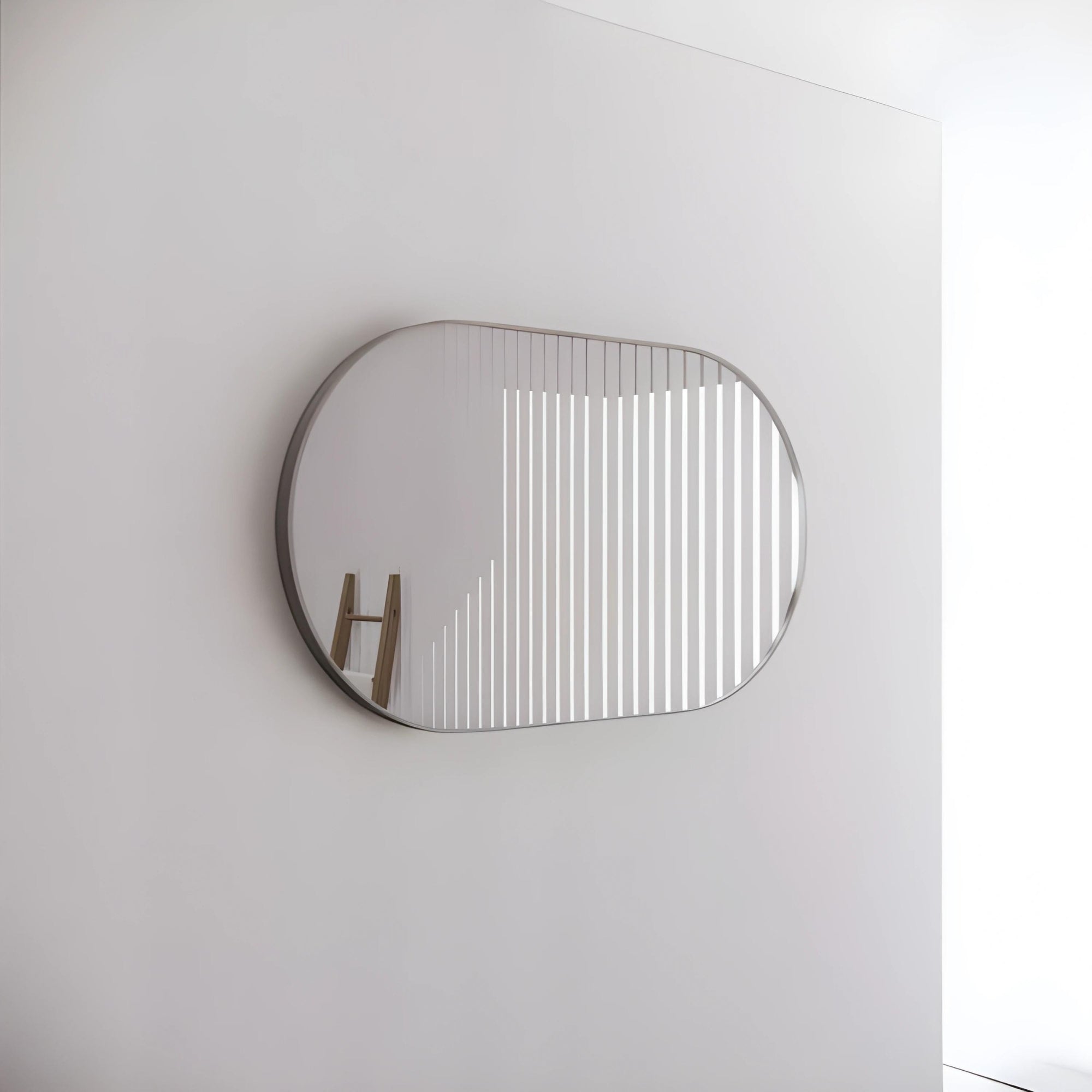 RIVA FRAMED OVAL MIRROR WALL MOUNTED BRUSHED NICKEL 1200X700MM