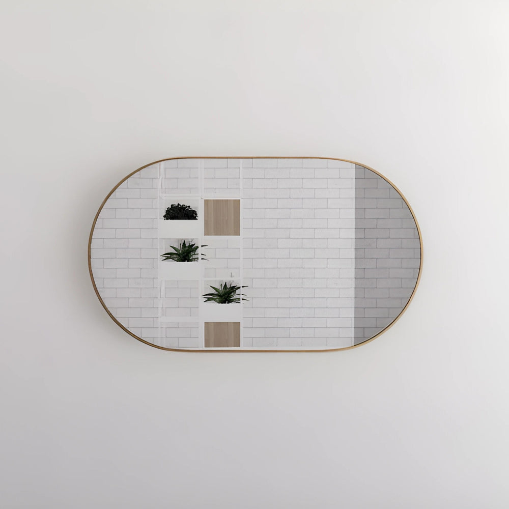 RIVA FRAMED OVAL MIRROR WALL MOUNTED GOLD 1200X700MM