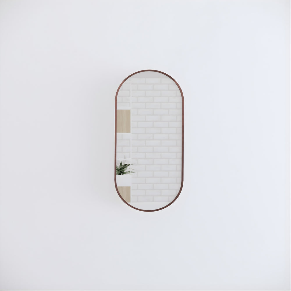 RIVA FRAMED OVAL MIRROR WALL MOUNTED BRUSHED COPPER 450X900MM