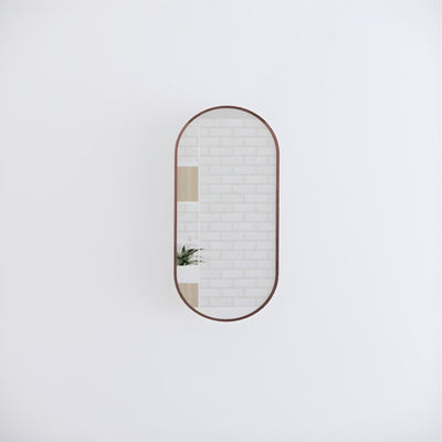RIVA FRAMED OVAL MIRROR WALL MOUNTED BRUSHED COPPER 450X900MM