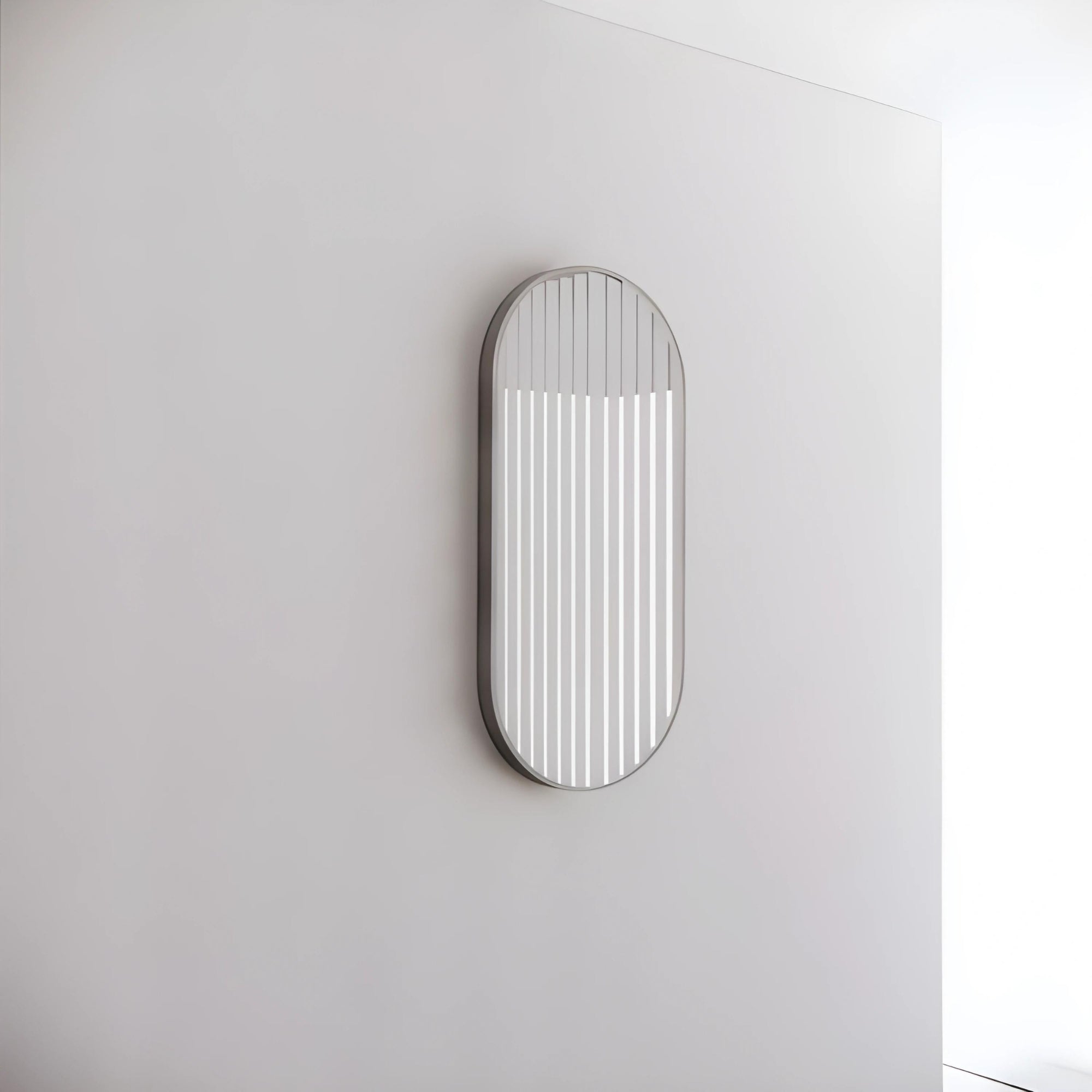 RIVA FRAMED OVAL MIRROR WALL MOUNTED BRUSHED NICKEL 450X900MM