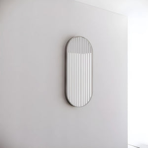 RIVA FRAMED OVAL MIRROR WALL MOUNTED BRUSHED NICKEL 450X900MM