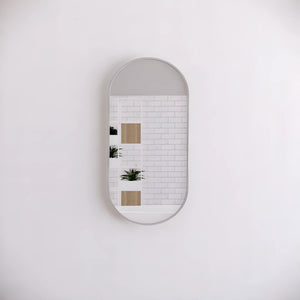 RIVA FRAMED OVAL MIRROR WALL MOUNTED BRUSHED NICKEL 450X900MM