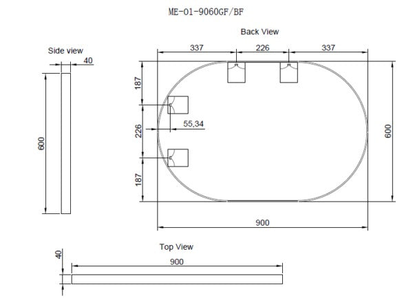 RIVA FRAMED OVAL MIRROR WALL MOUNTED BLACK 900X600MM