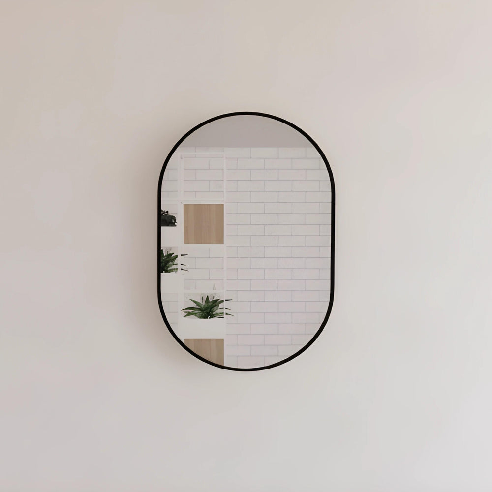 RIVA FRAMED OVAL MIRROR WALL MOUNTED BLACK 900X600MM