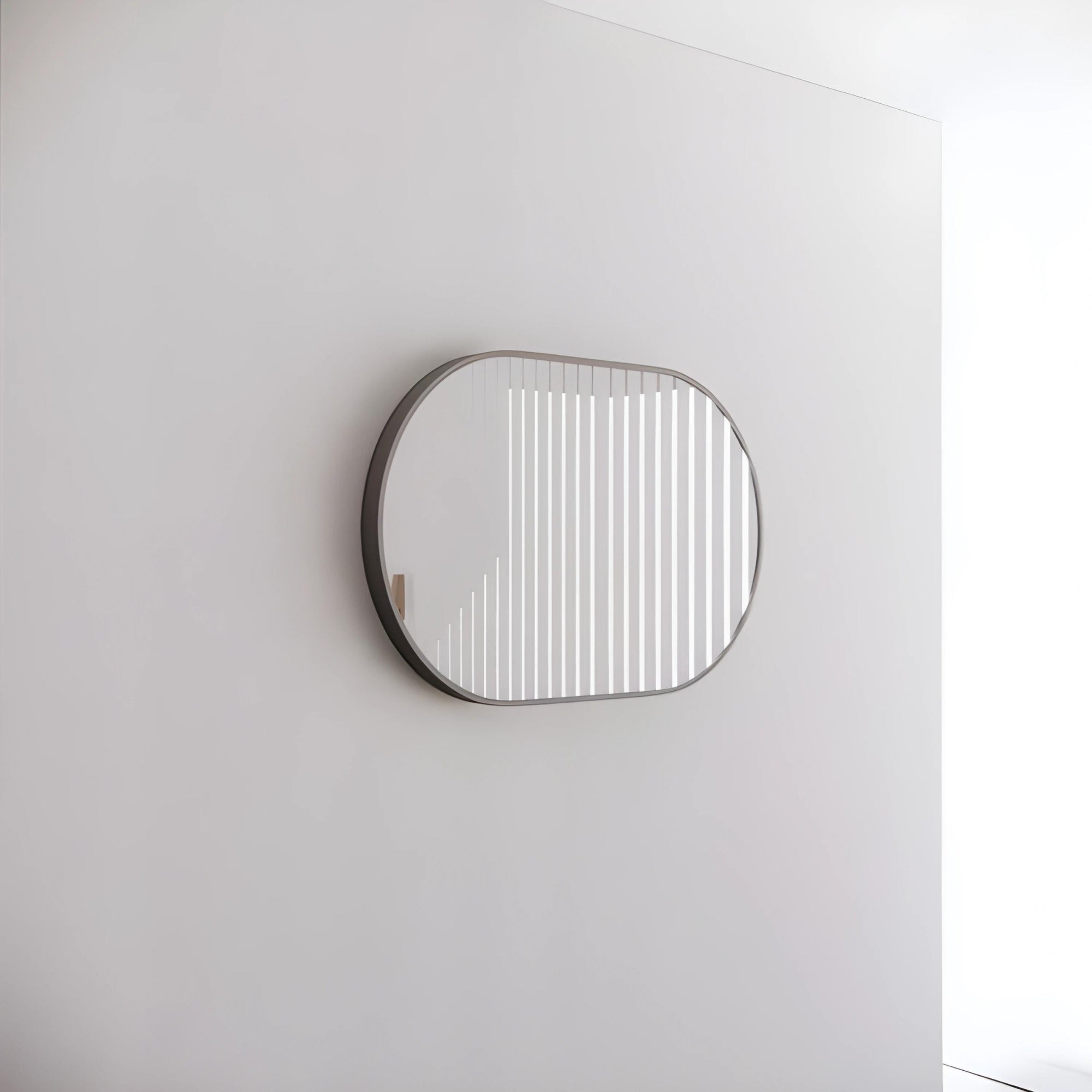RIVA FRAMED OVAL MIRROR WALL MOUNTED BRUSHED NICKEL 900X600MM
