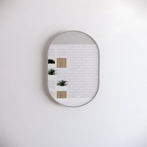 RIVA FRAMED OVAL MIRROR WALL MOUNTED BRUSHED NICKEL 900X600MM