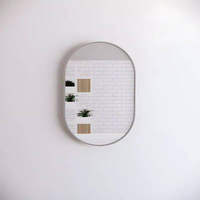 RIVA FRAMED OVAL MIRROR WALL MOUNTED BRUSHED NICKEL 900X600MM