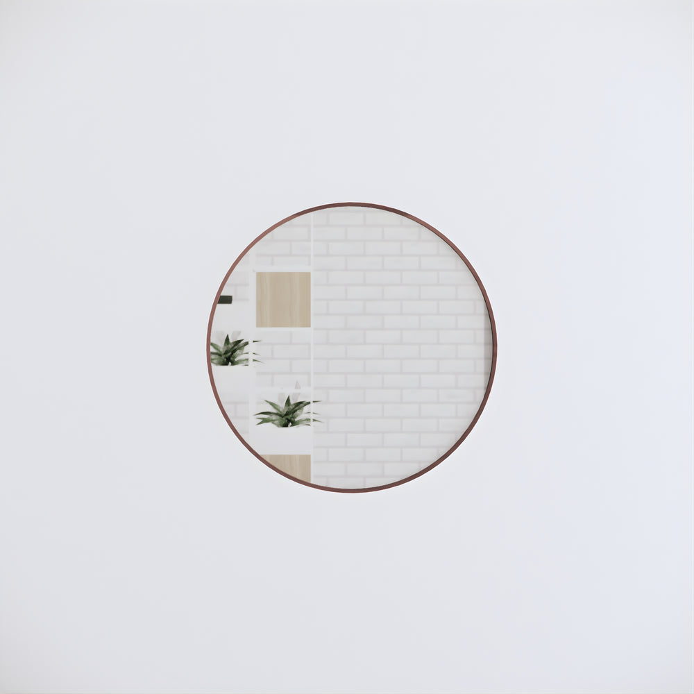 RIVA FRAMED ROUND MIRROR WALL MOUNTED BRUSHED COPPER 600X600MM