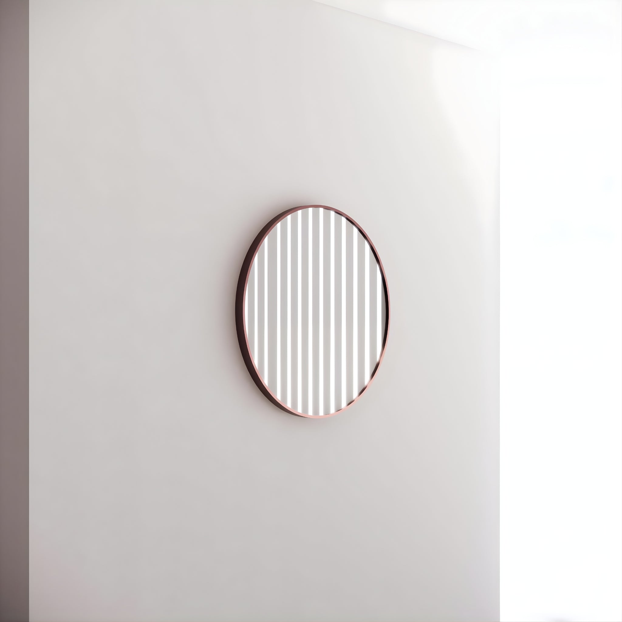 RIVA FRAMED ROUND MIRROR WALL MOUNTED BRUSHED COPPER 600X600MM