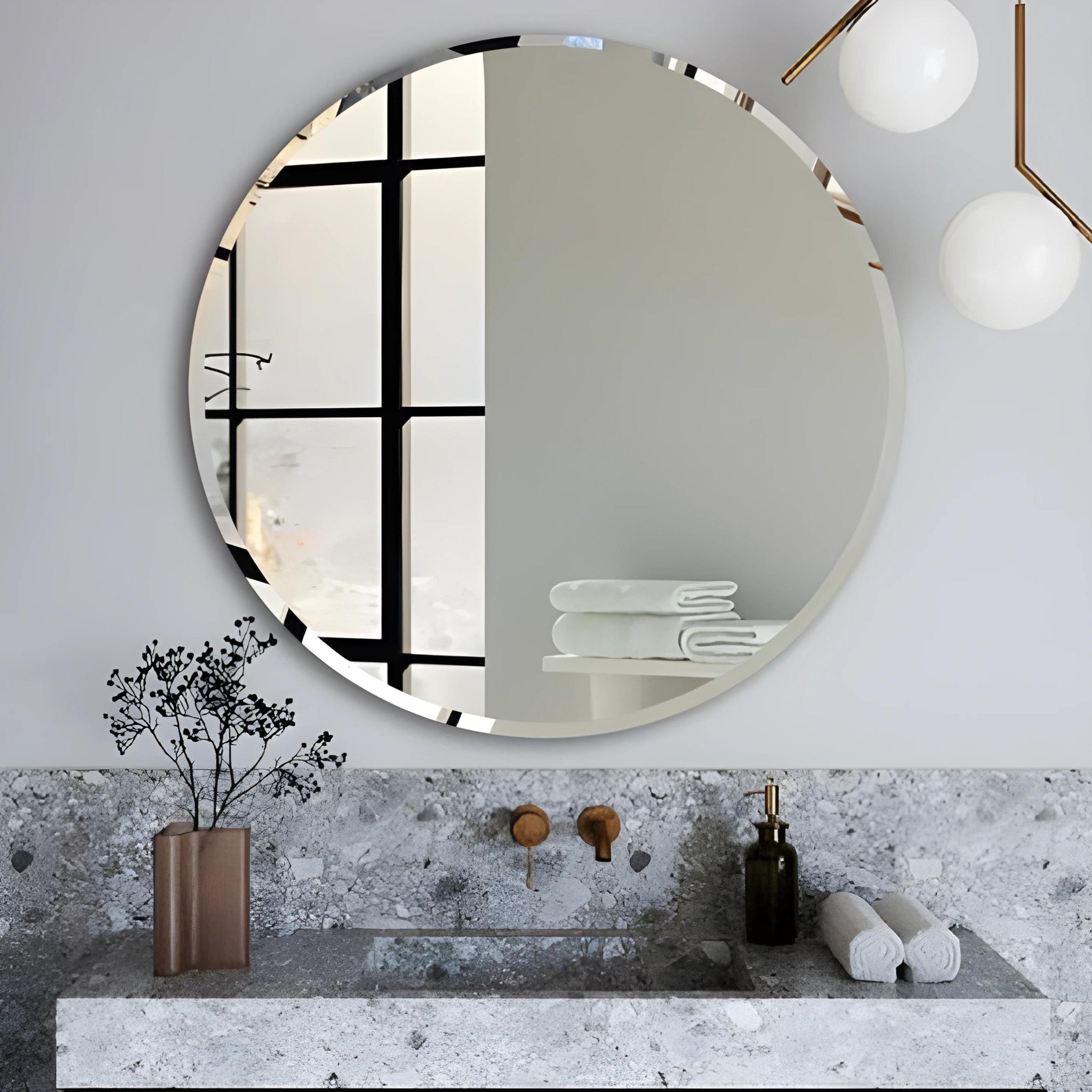 RIVA FRAMELESS BEVEL EDGE ROUND MIRROR WALL MOUNTED 800X800MM