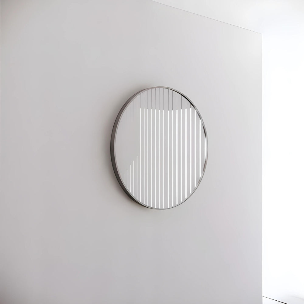 RIVA FRAMED ROUND MIRROR WALL MOUNTED BRUSHED NICKEL 800X800MM