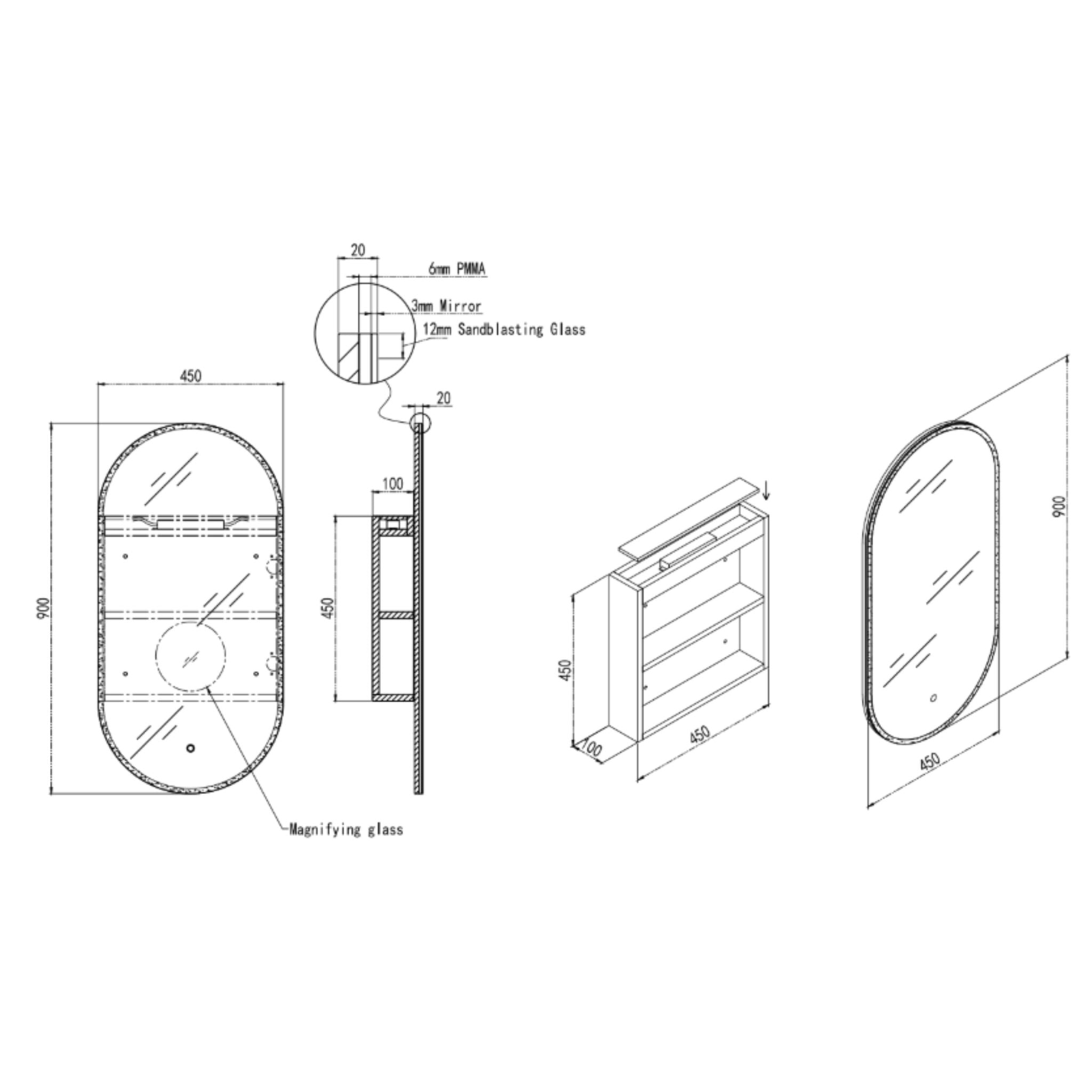 INFINITY METRO SEMI MATTE BLACK LED SHAVING CABINET 450X900MM