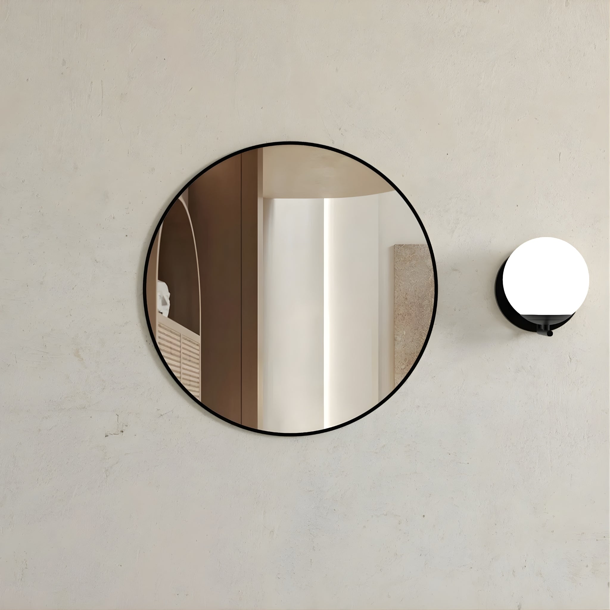 OTTI LONDON MATTE BLACK ROUND MIRROR 700X700MM