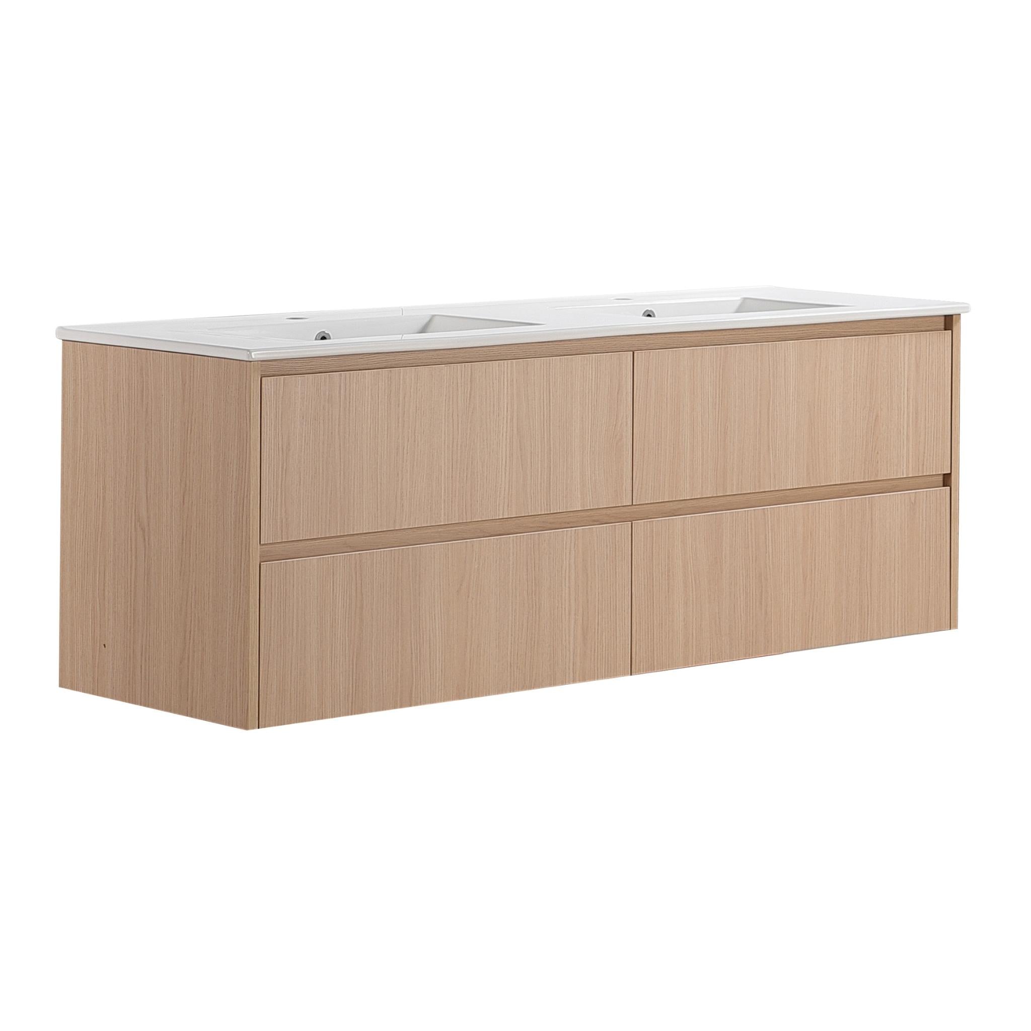 LUKKA GLADSTONE MODERN SANDY OAK 1500MM DOUBLE BOWL WALL HUNG VANITY