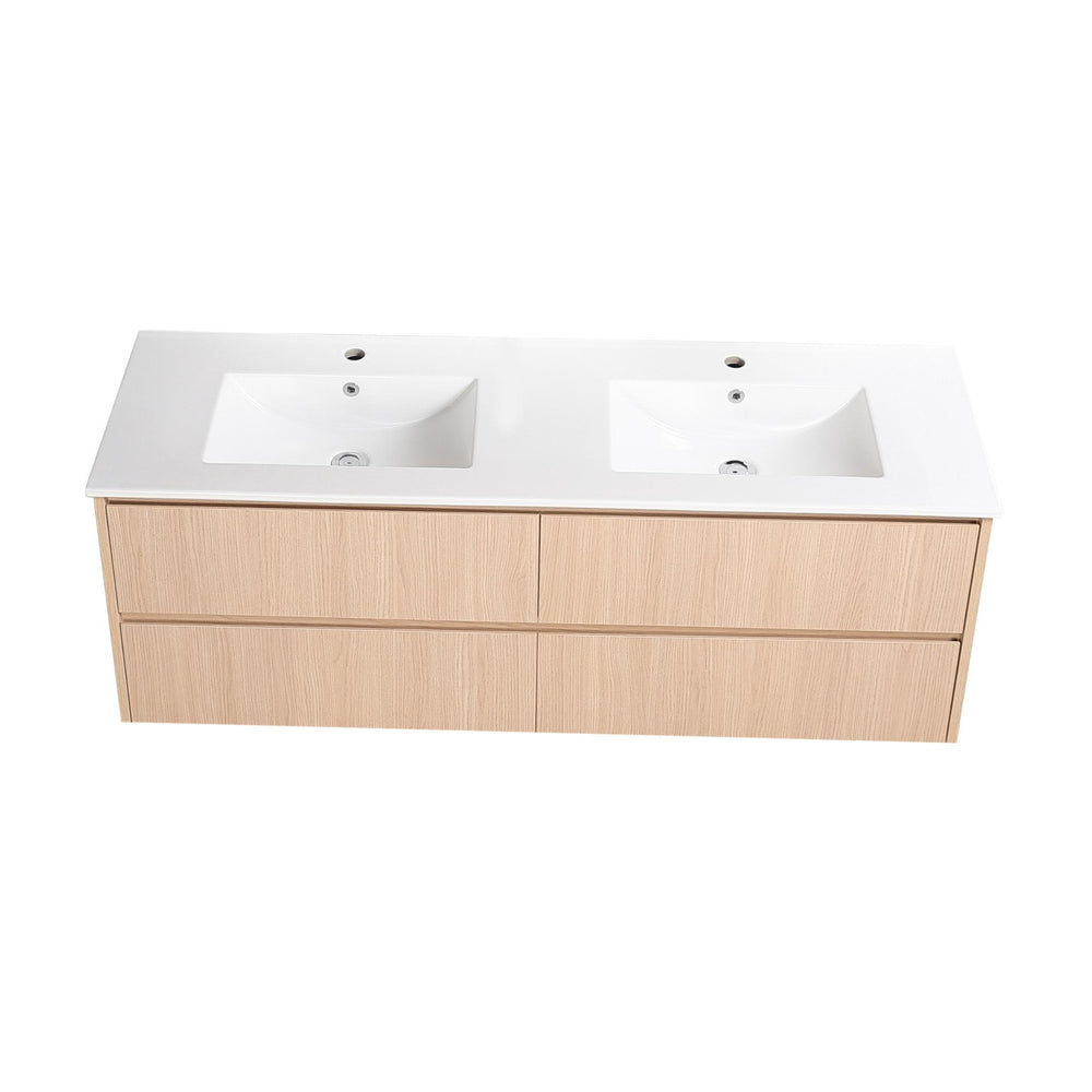 LUKKA GLADSTONE MODERN SANDY OAK 1500MM DOUBLE BOWL WALL HUNG VANITY