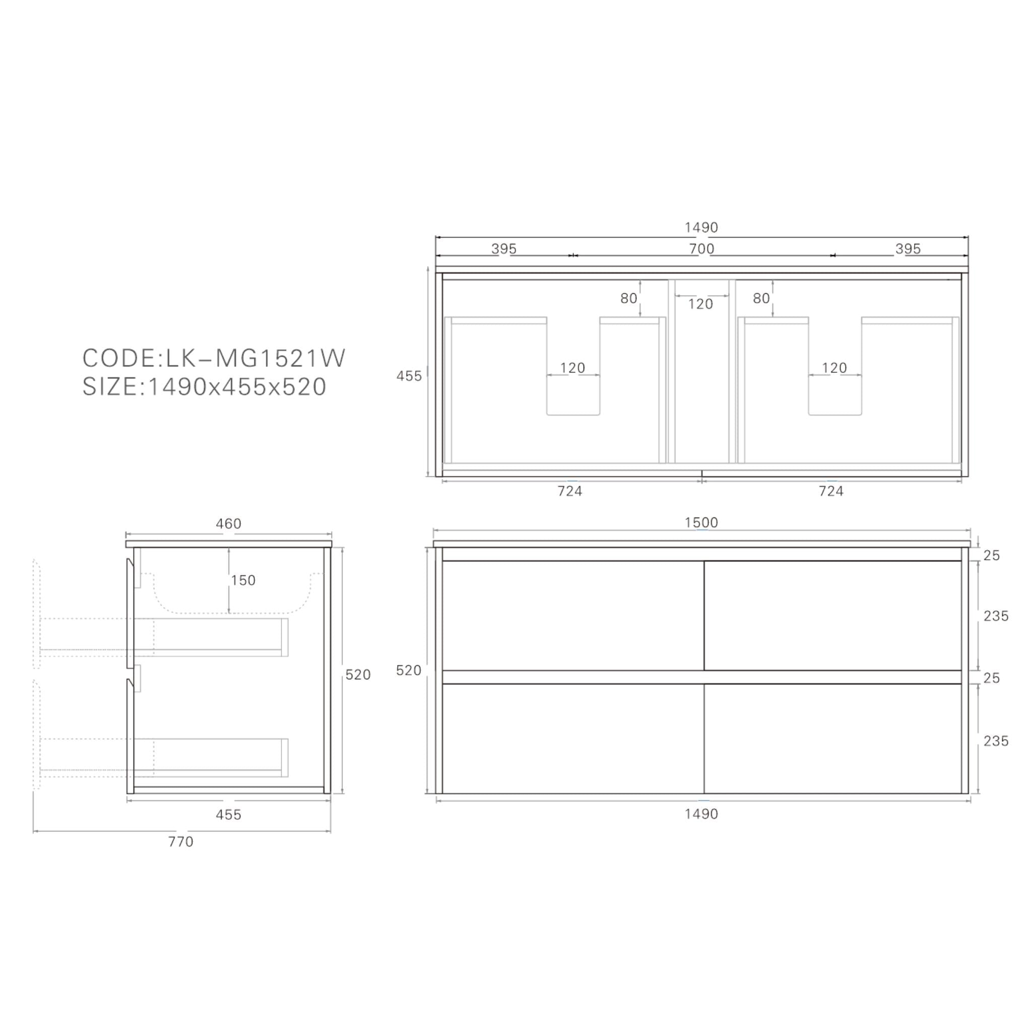 LUKKA GLADSTONE MODERN SANDY OAK 1500MM DOUBLE BOWL WALL HUNG VANITY