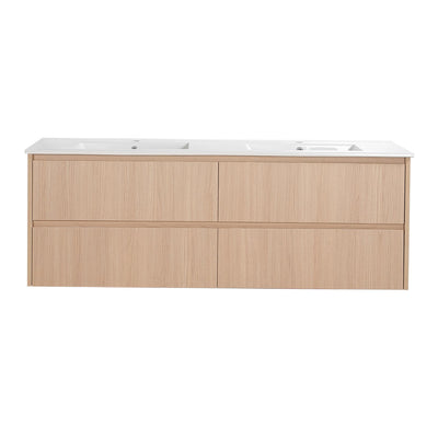 LUKKA GLADSTONE MODERN SANDY OAK 1500MM DOUBLE BOWL WALL HUNG VANITY