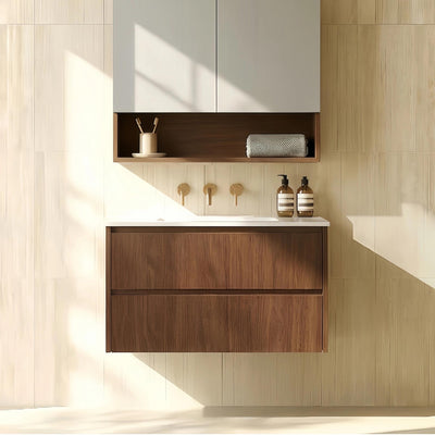 LUKKA GLADSTONE MODERN MOCHA OAK 750MM SINGLE BOWL WALL HUNG VANITY