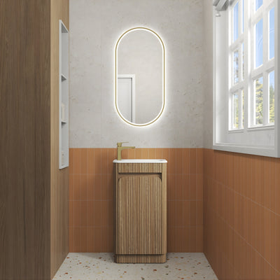 AULIC MINI HARTELLE HARVEST OAK 450MM SPACE SAVING FLOOR STANDING VANITY