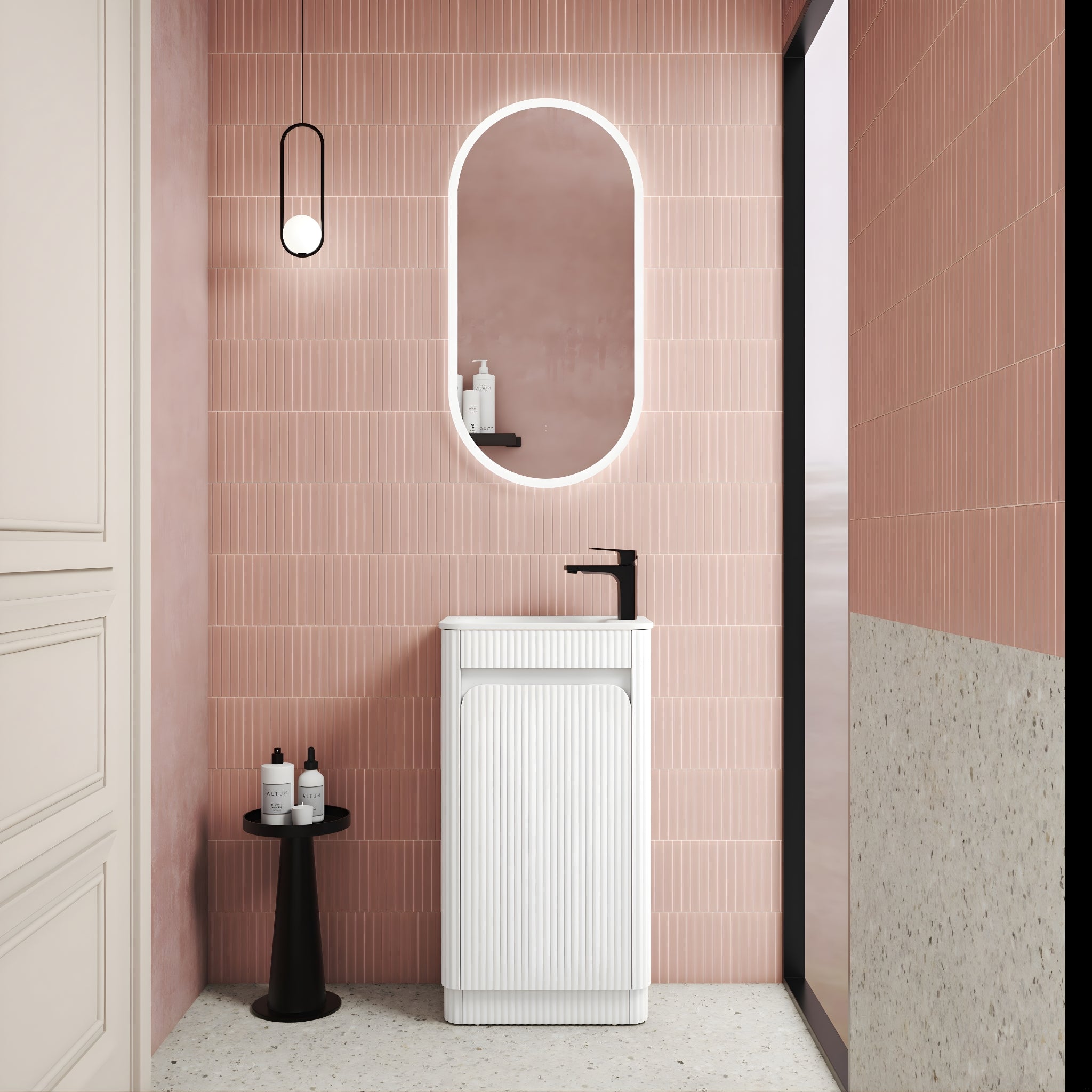 AULIC MINI HARTELLE MATTE WHITE 450MM SPACE SAVING FLOOR STANDING VANITY