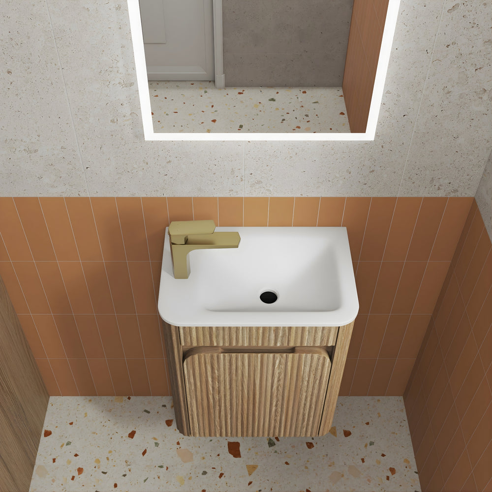 AULIC MINI HARTELLE HARVEST OAK 450MM SPACE SAVING WALL HUNG VANITY