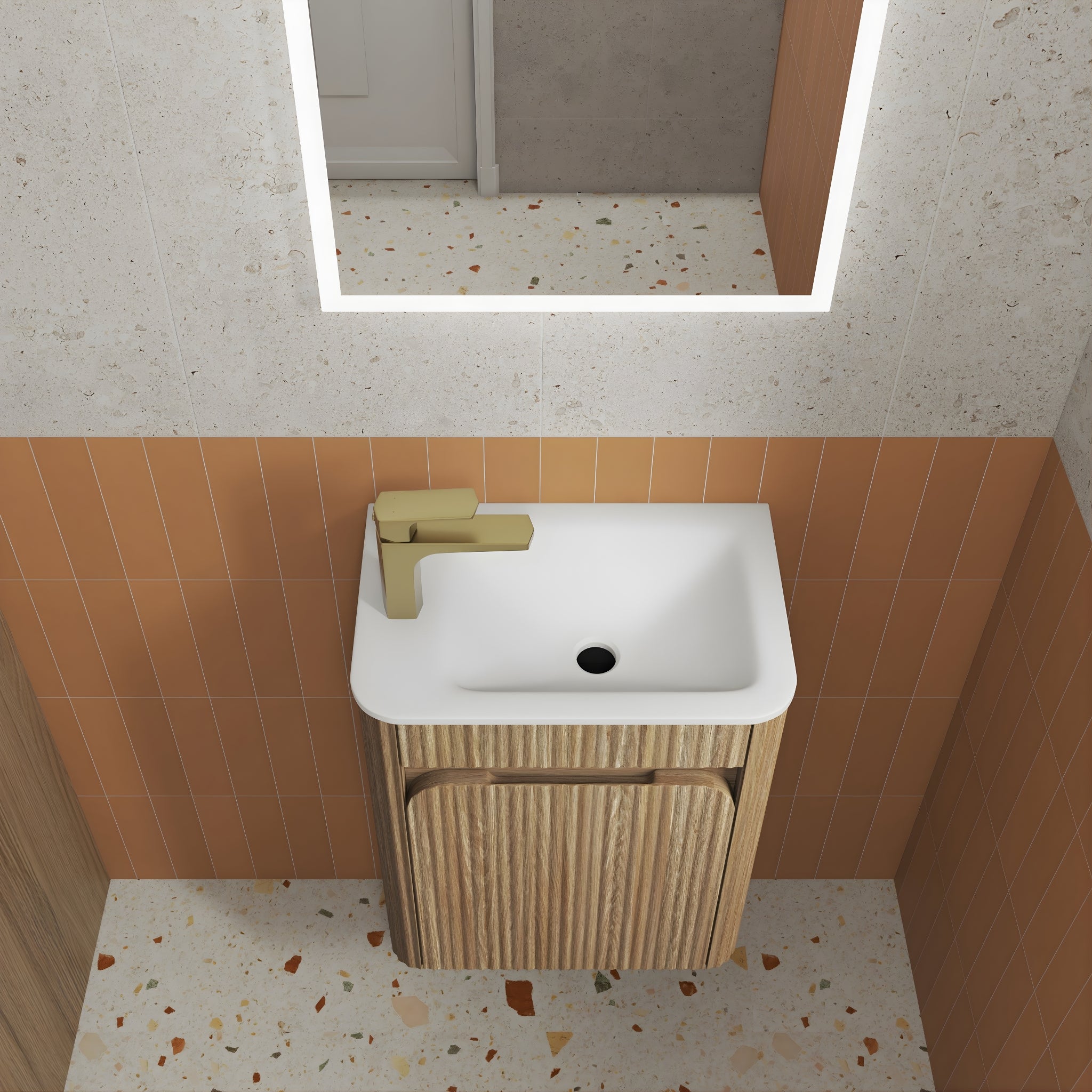 AULIC MINI HARTELLE HARVEST OAK 450MM SPACE SAVING WALL HUNG VANITY