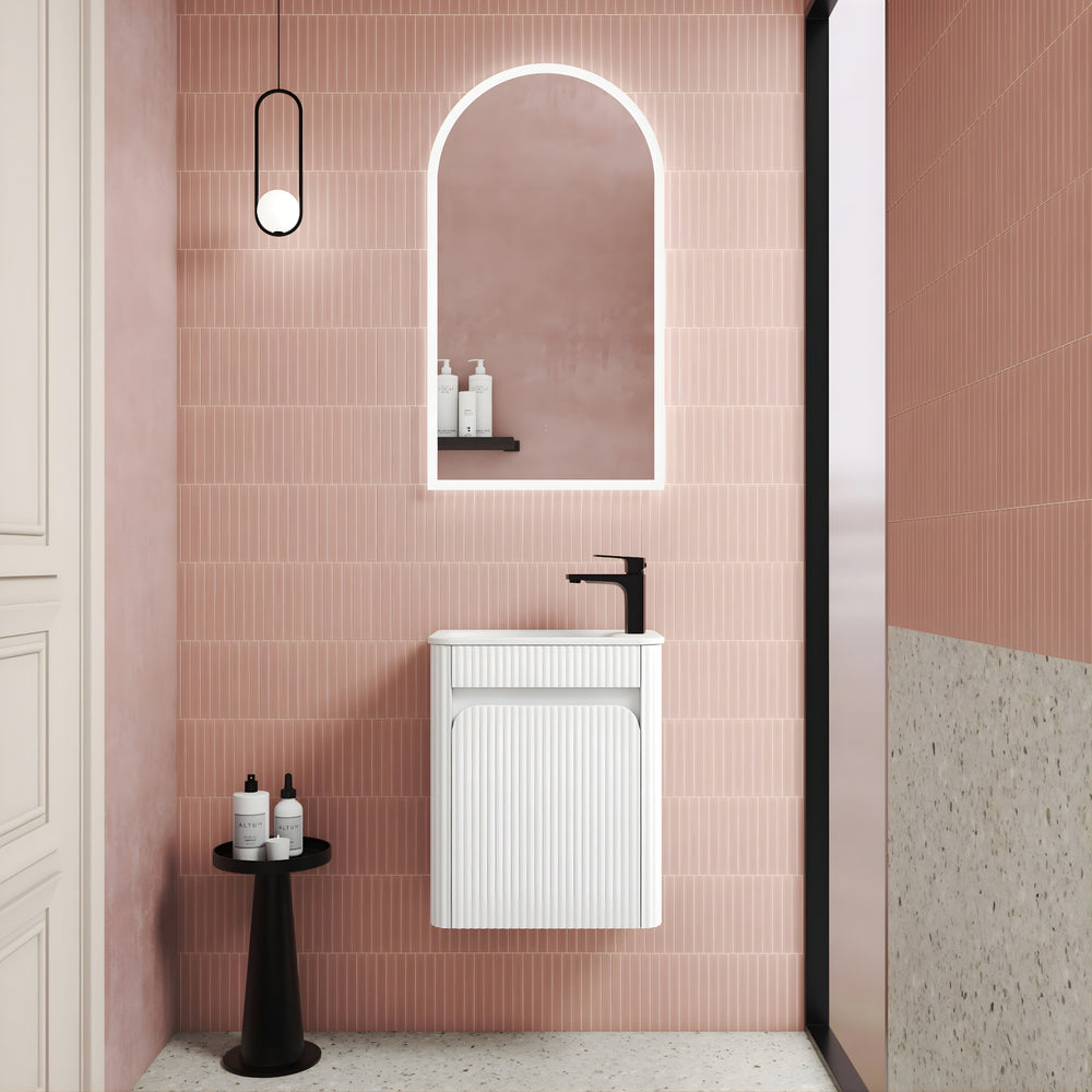 AULIC MINI HARTELLE MATTE WHITE 450MM SPACE SAVING WALL HUNG VANITY