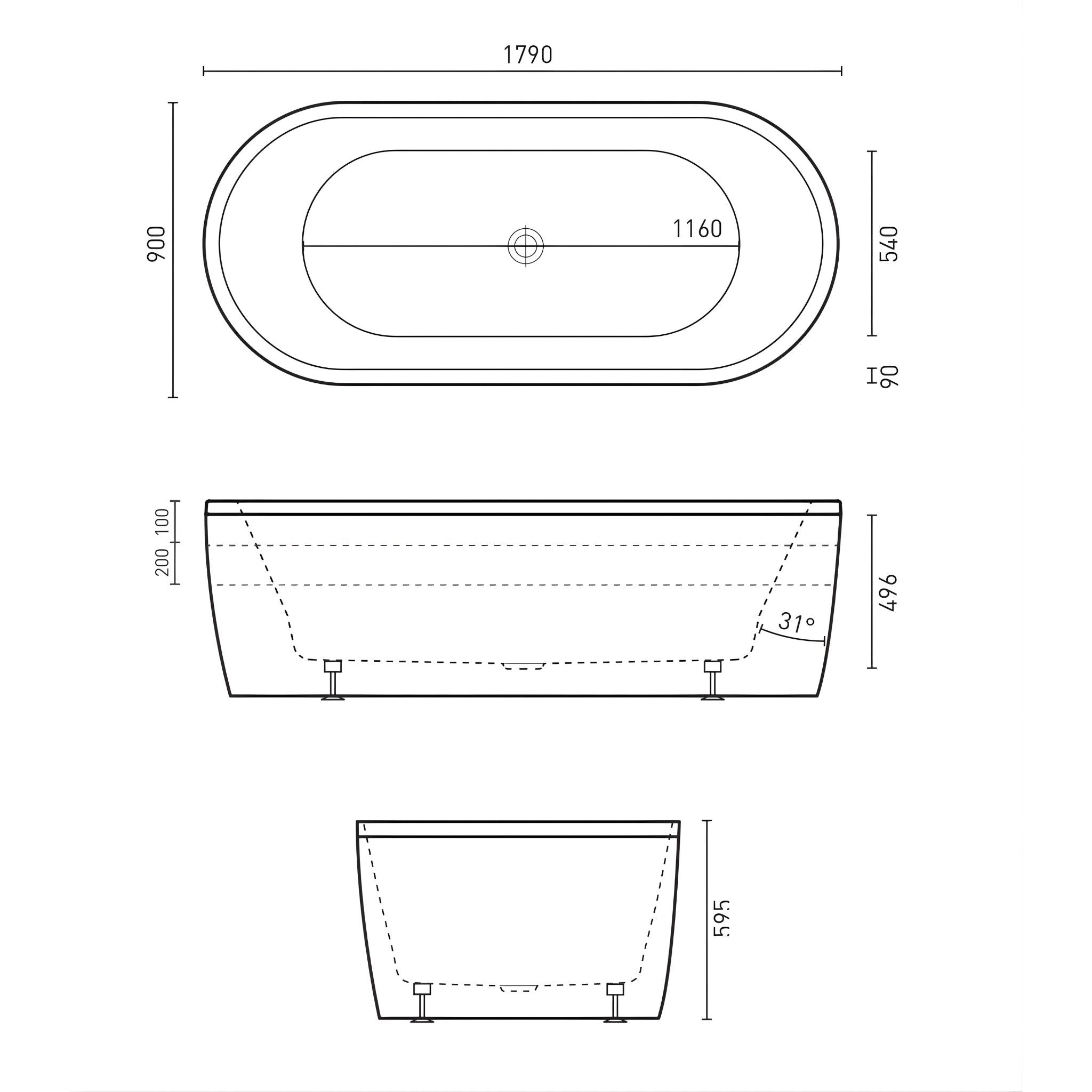 DECINA MINTORI FREESTANDING BATH GLOSS WHITE 1790MM