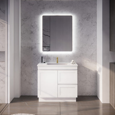 RIVA MIAMI MATTE WHITE 900MM SINGLE BOWL FLOOR STANDING VANITY (AVAILABLE IN LEFT AND RIGHT HAND DRAWER)