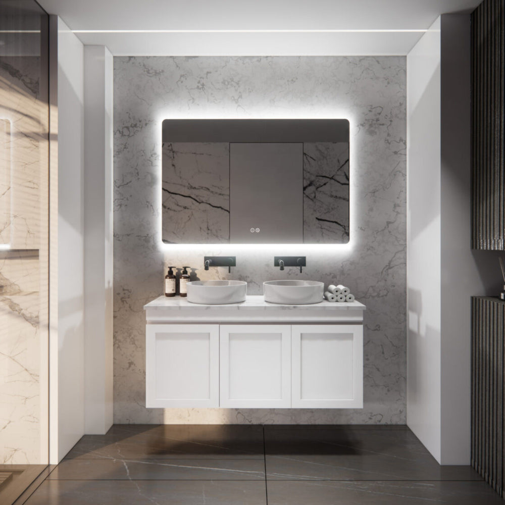 RIVA MIAMI MATTE WHITE 1200MM DOUBLE BOWL WALL HUNG VANITY