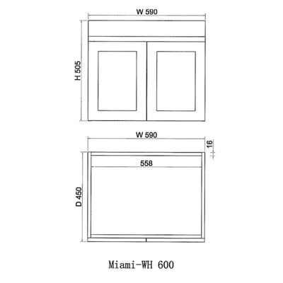 RIVA MIAMI MATTE WHITE 600MM SINGLE BOWL WALL HUNG VANITY
