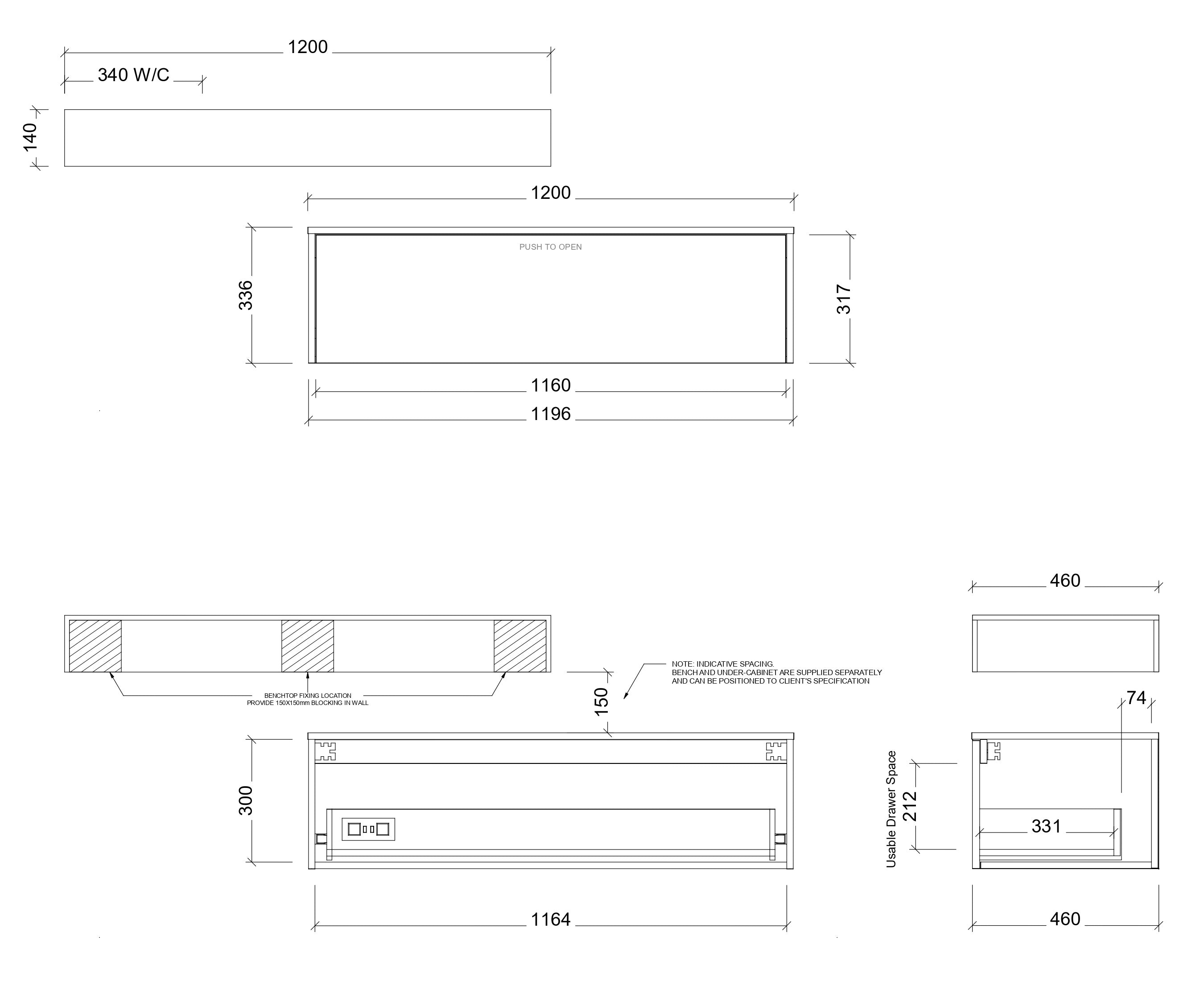 TIMBERLINE MILAN CUSTOM WALL HUNG VANITY (ALL SIZING)