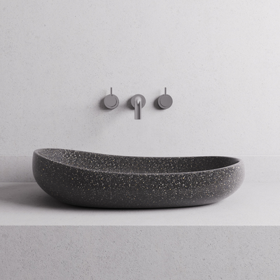 MADU MILLA OVAL ABOVE COUNTER BASIN TERRAZO STONE BLACK 580MM