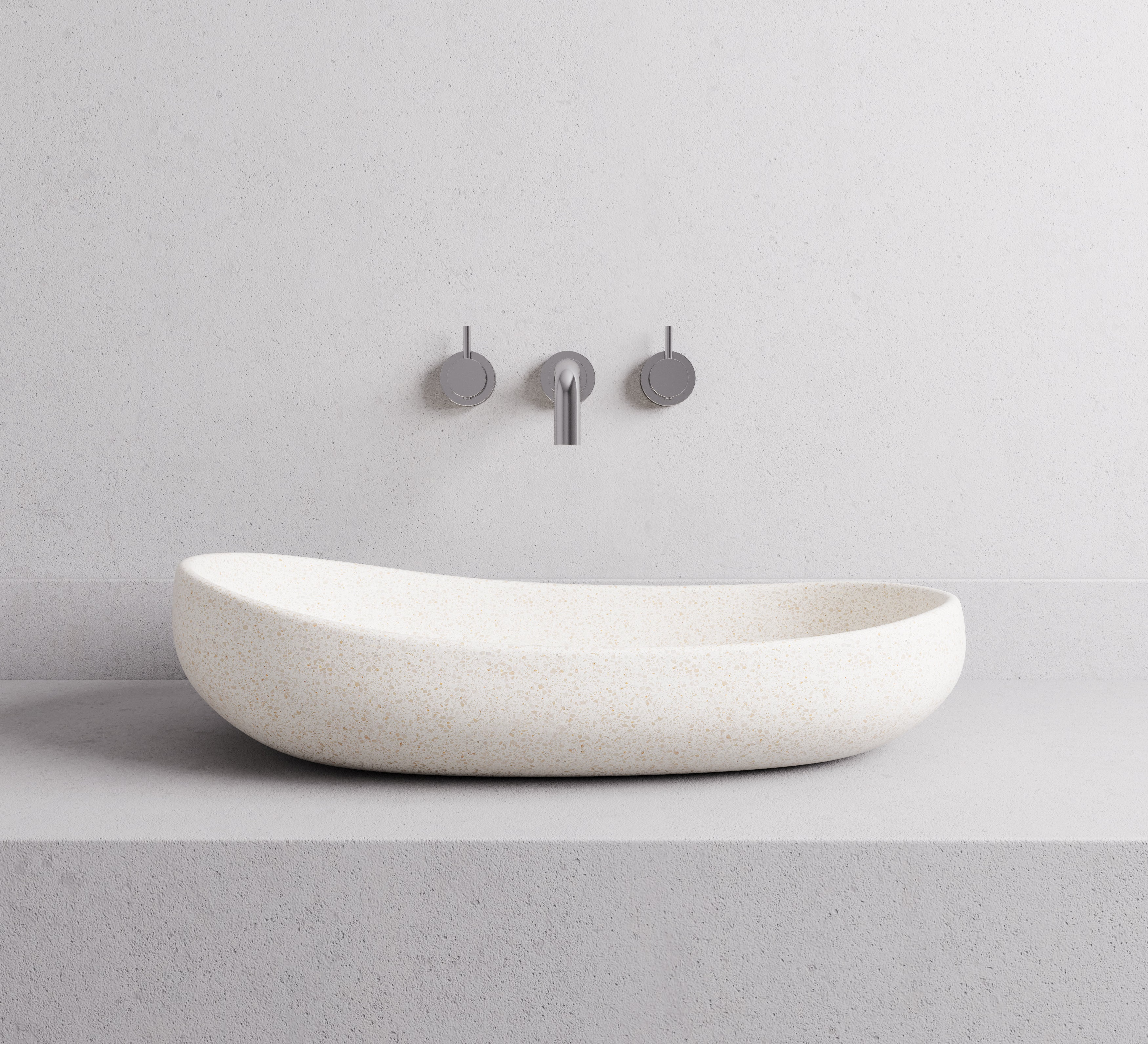 MADU MILLA OVAL ABOVE COUNTER BASIN HANDCRAFTED TERRAZO STONE WHITE 600MM