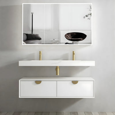 OTTI MOONLIGHT WHITE 1200MM DOUBLE BOWL WALL HUNG CABINET AND BASIN