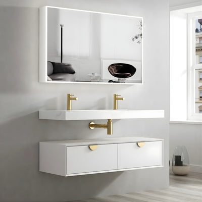 OTTI MOONLIGHT WHITE 1200MM DOUBLE BOWL WALL HUNG CABINET AND BASIN