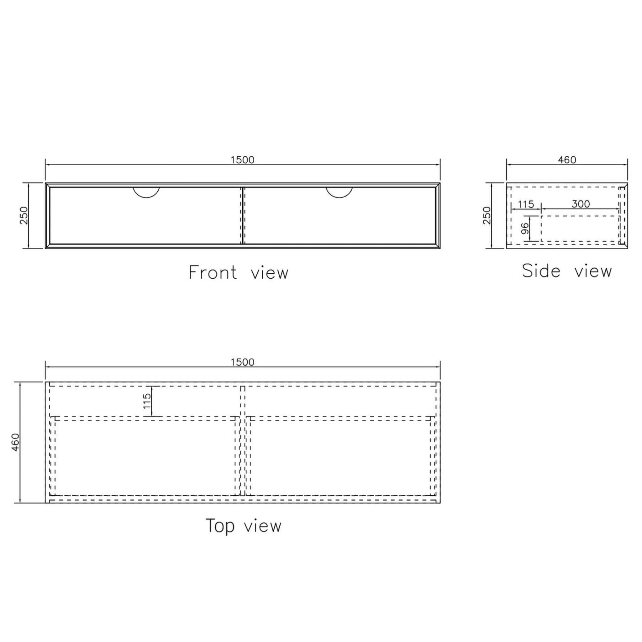 OTTI MOONLIGHT WHITE 1500MM DOUBLE BOWL WALL HUNG CABINET AND BASIN