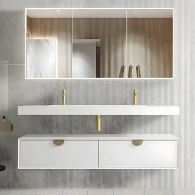 OTTI MOONLIGHT WHITE 1500MM DOUBLE BOWL WALL HUNG CABINET AND BASIN